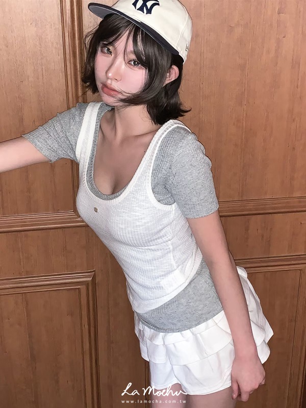 涼針織三分袖上衣